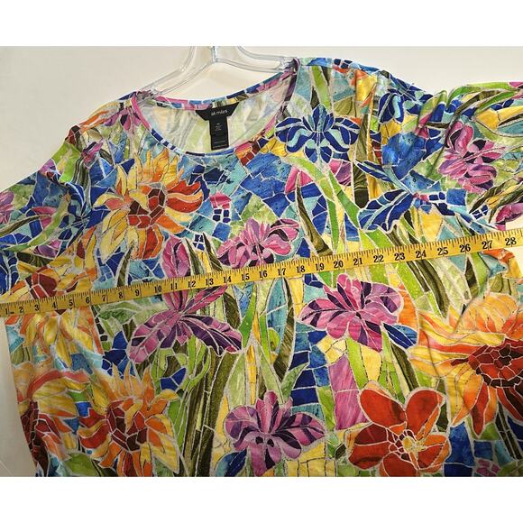 Ali Miles NEW Floral Stained Glass Tee Womens Size 3X Colorful Artsy Knit Top - Picture 11 of 13